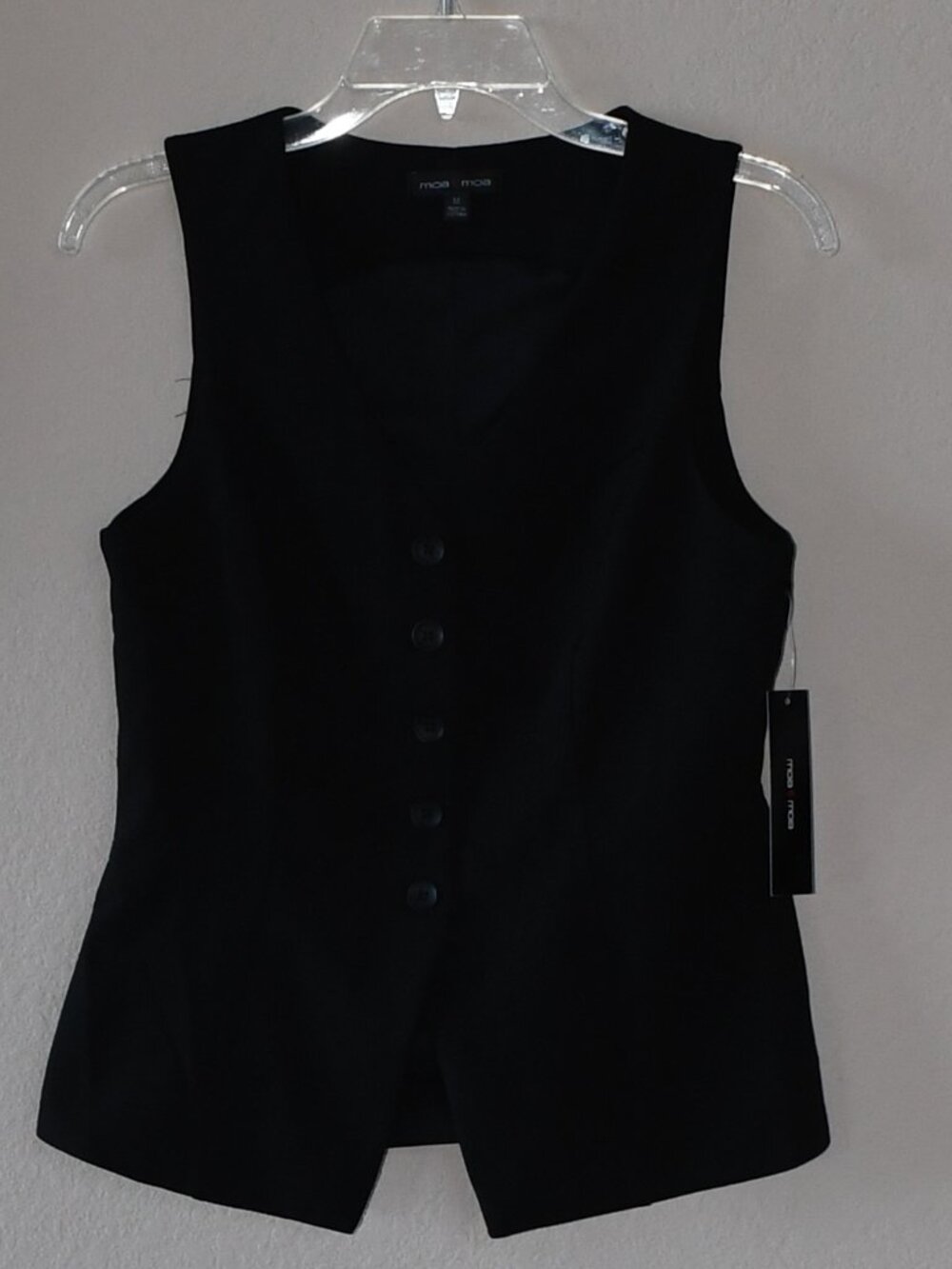Moa Moa Black Button Front V-neck Sleeveless Tailored Vest Top Size M
